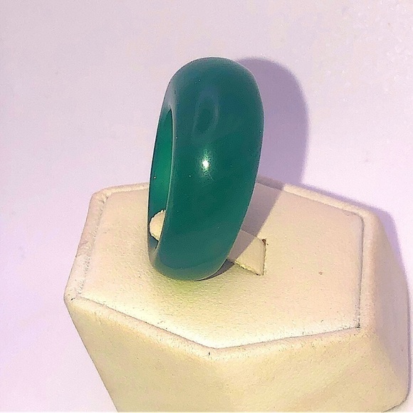 VTG Green Banded Agate Chunky Carved Dome / Bubble Style Ring Sz 9.5 - Picture 8 of 11